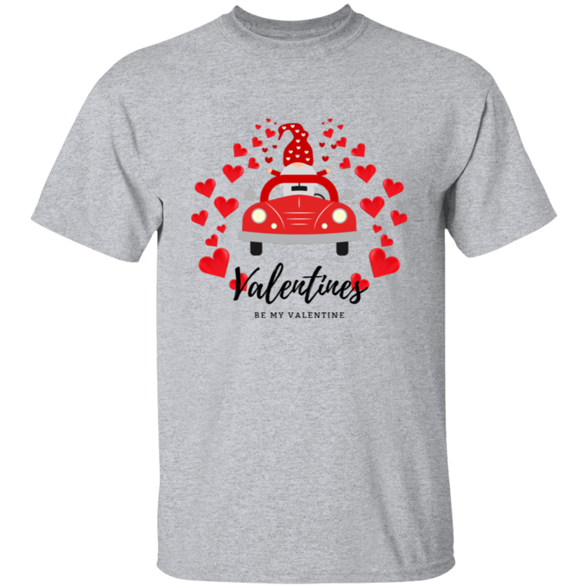 Be My Valentine Gnome driving a Car with Hearts T-Shirt