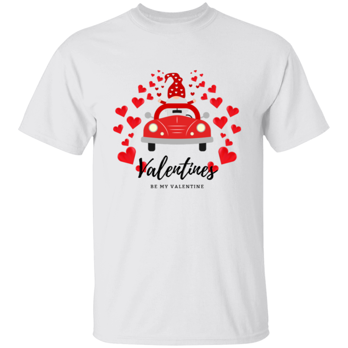 Be My Valentine Gnome driving a Car with Hearts T-Shirt