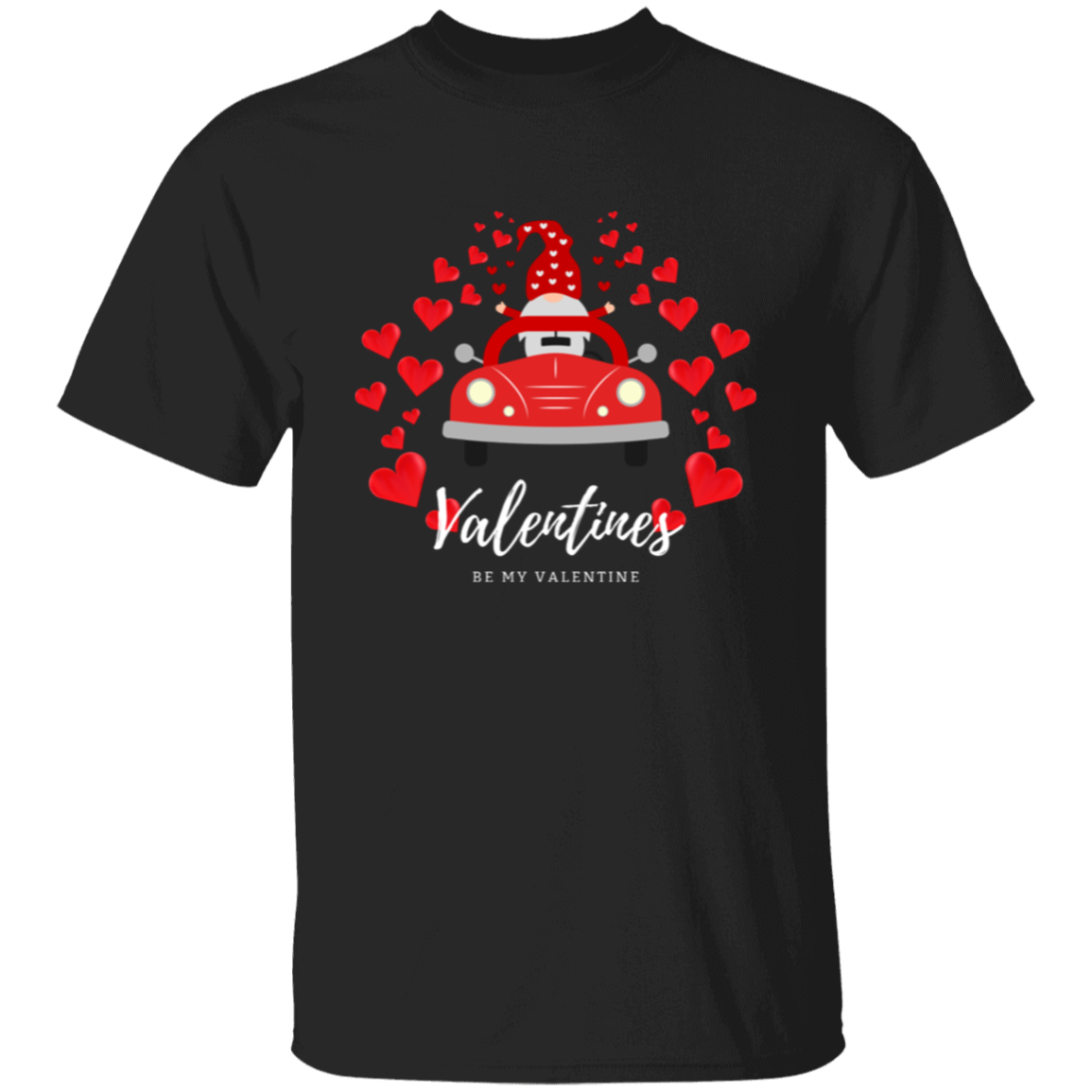 Be My Valentine Gnome driving a Car with Hearts T-Shirt