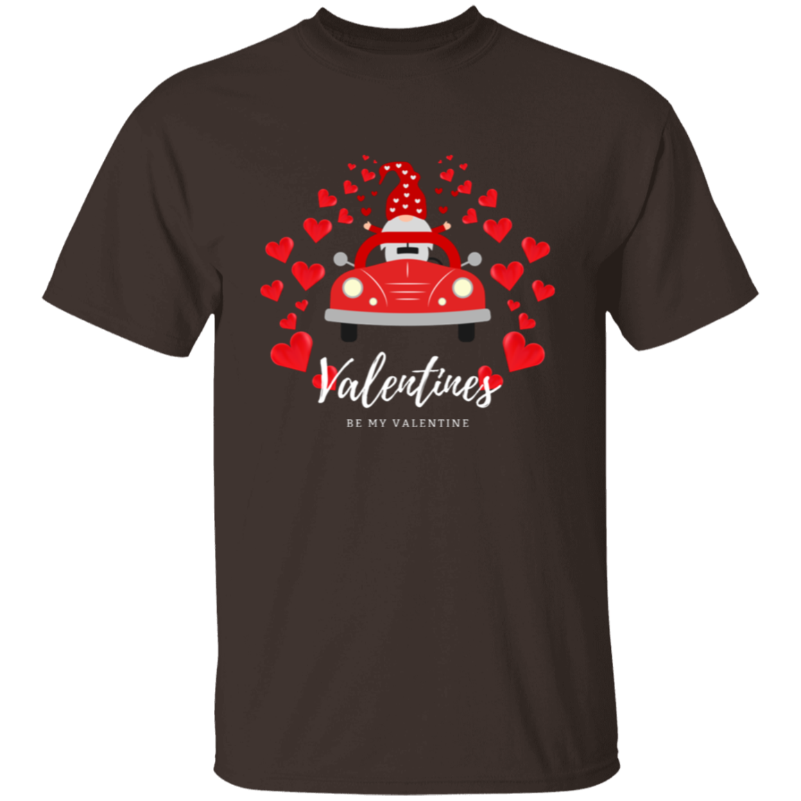 Be My Valentine Gnome driving a Car with Hearts T-Shirt