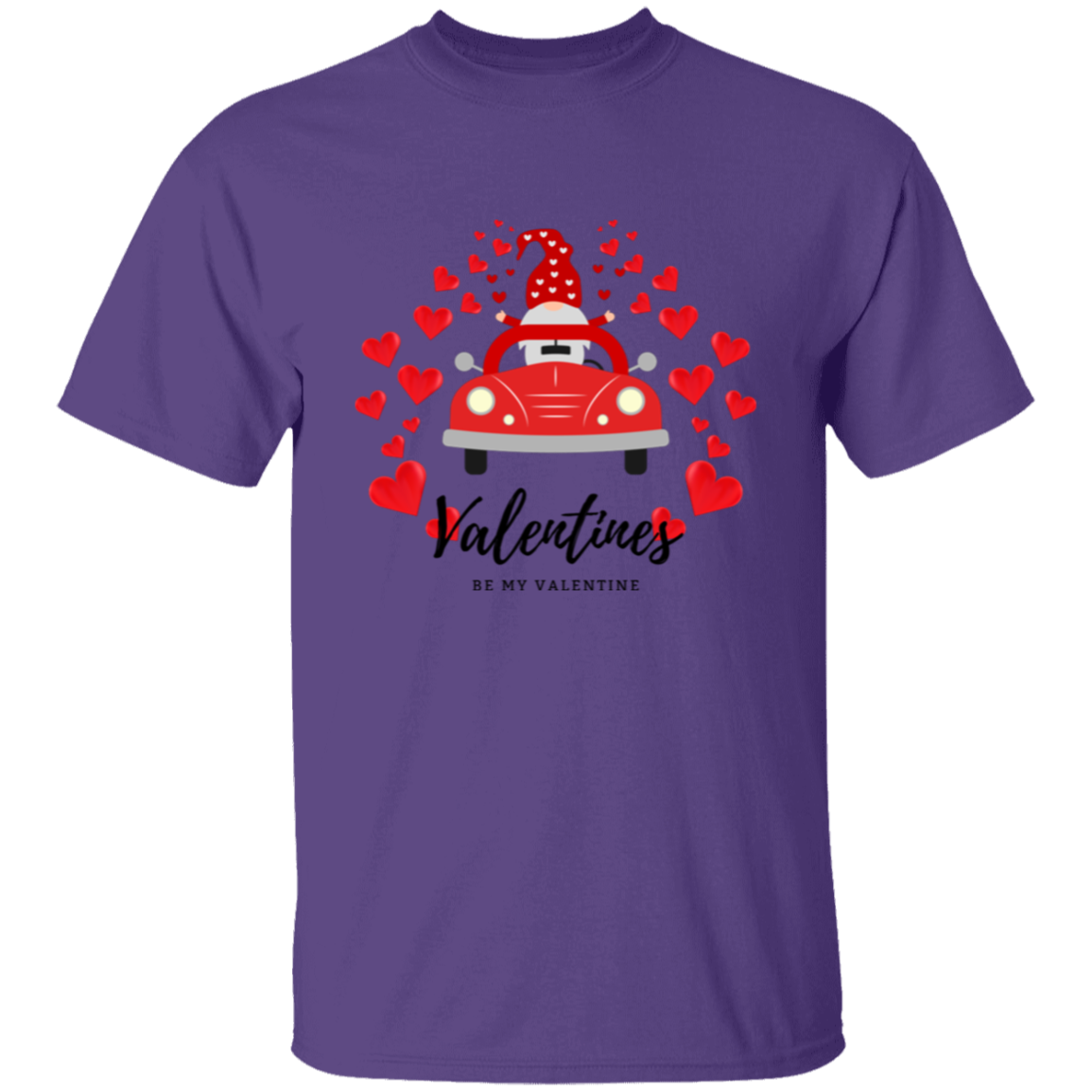 Be My Valentine Gnome driving a Car with Hearts T-Shirt