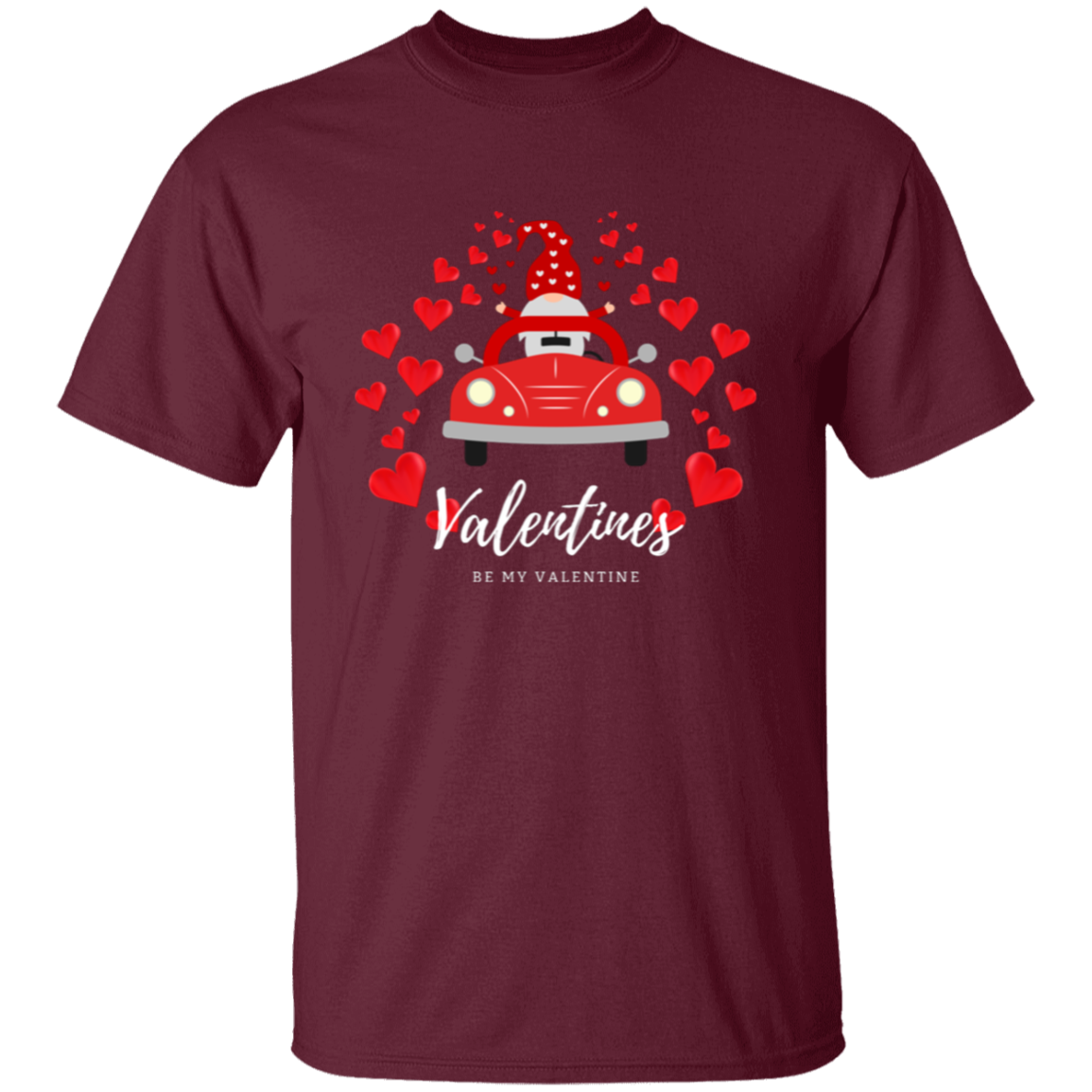 Be My Valentine Gnome driving a Car with Hearts T-Shirt