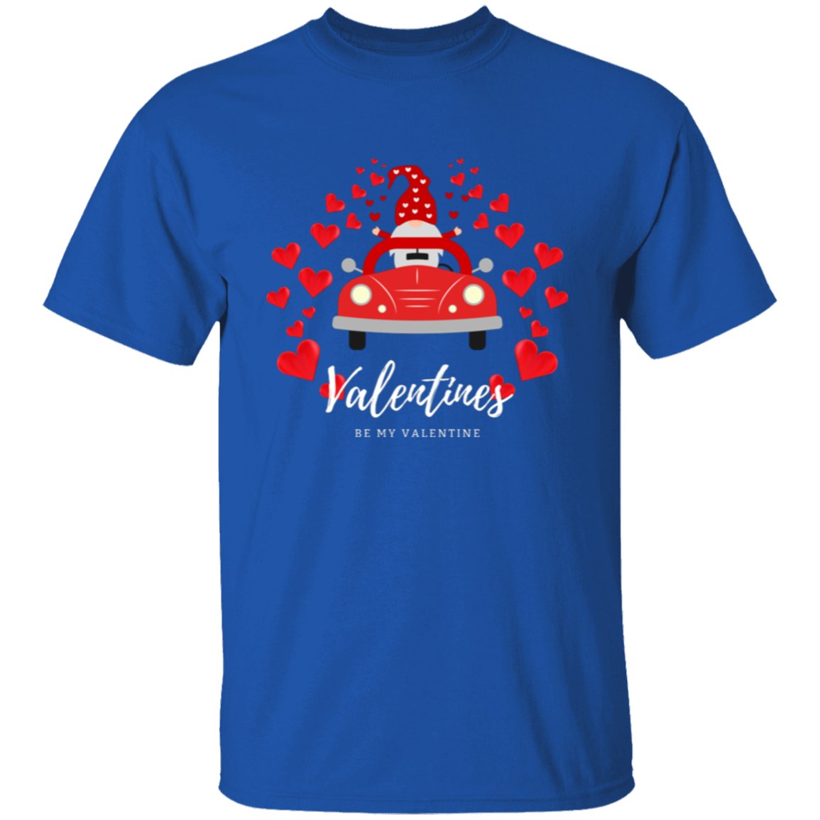 Be My Valentine Gnome driving a Car with Hearts T-Shirt