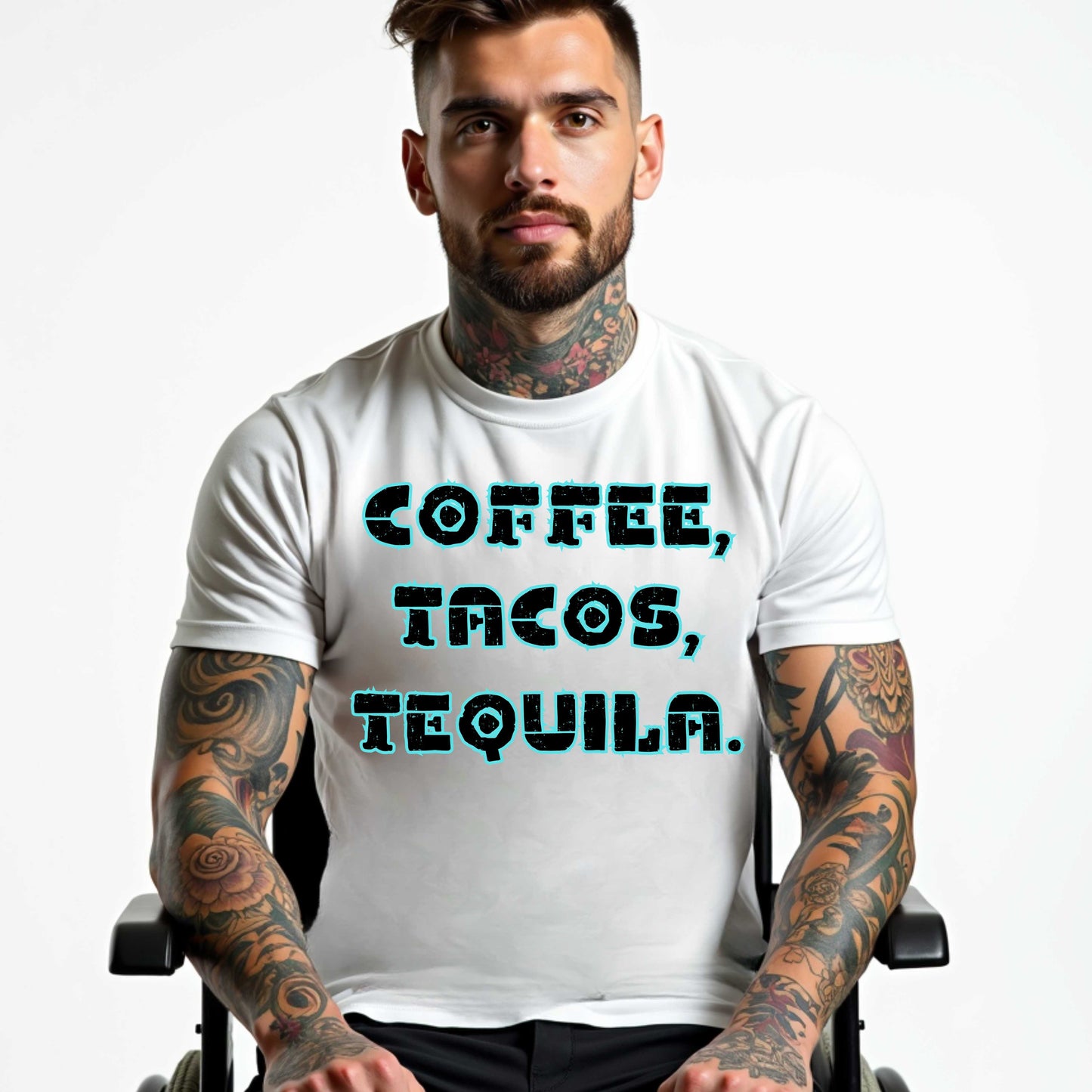 Camiseta Café, Tacos, Tequila