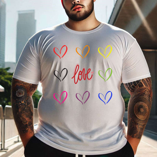 Camiseta con corazones de arcoíris