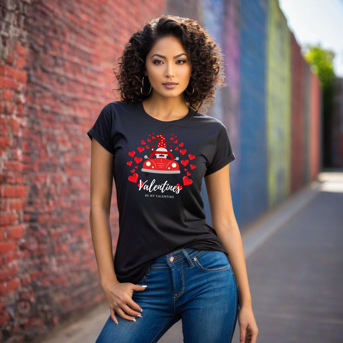 Be My Valentine Gnome driving a Car with Hearts T-Shirt